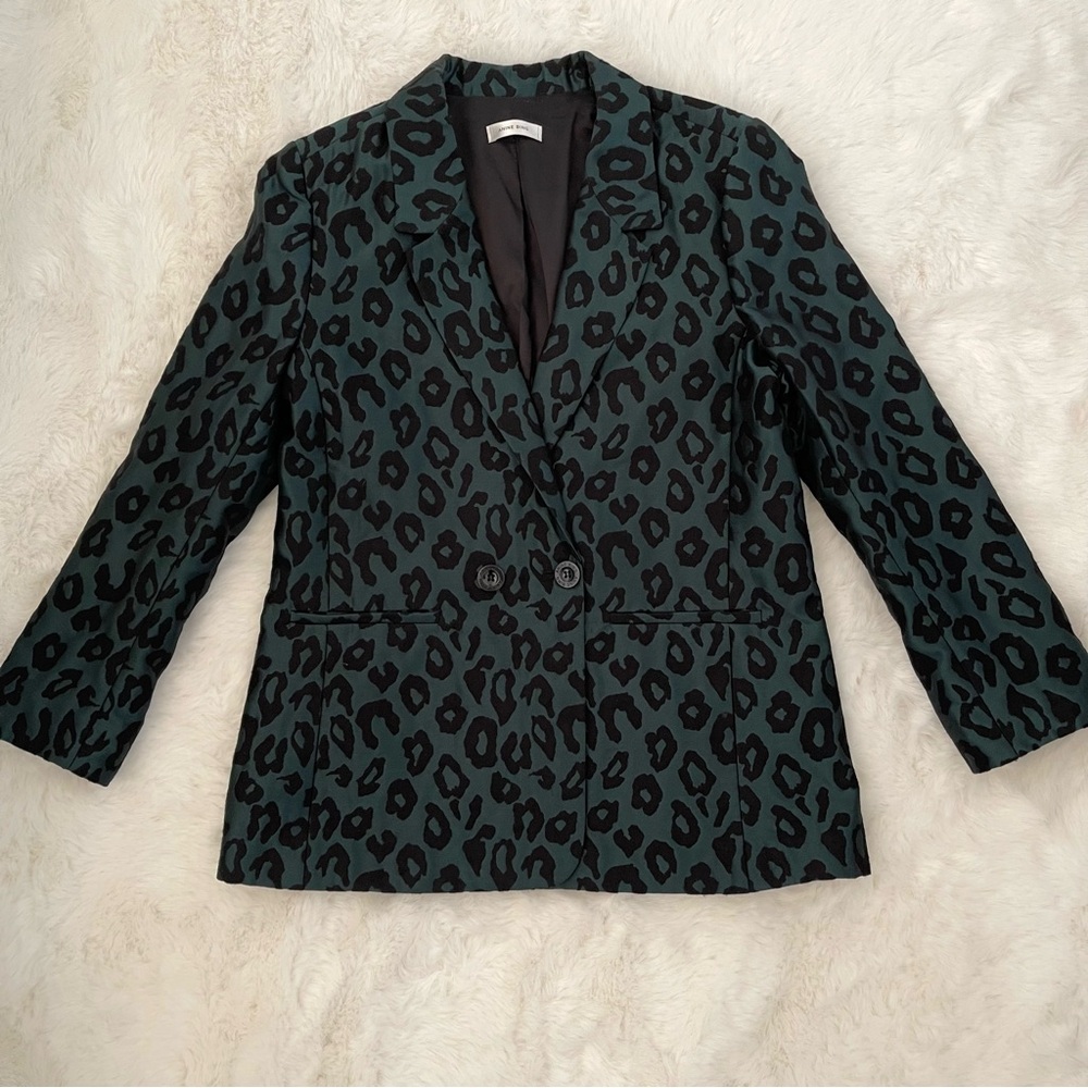 Anine Bing Madeleine Emerald Green & Black Leopard Jacquard Blazer - Picture 5 of 16